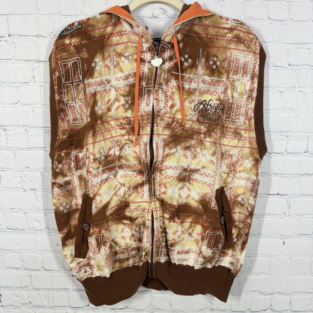 Akademiks Vest Hoodie Men XL Abstract Full Zip Y2K Vintage Afrique Quest Logo